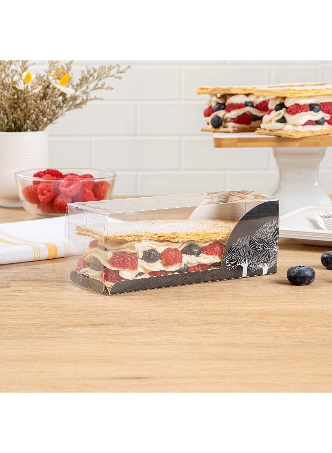 Restaurantware 7 Inch x 2.5 Inch Clear Dessert Boxes, 100 Black Paper Sleeve Transparent Candy Boxes - Tree Accent, No Grease Lining, Clear Plastic Clear Favor Boxes, Crack Resistant, Disposable  - Image 4