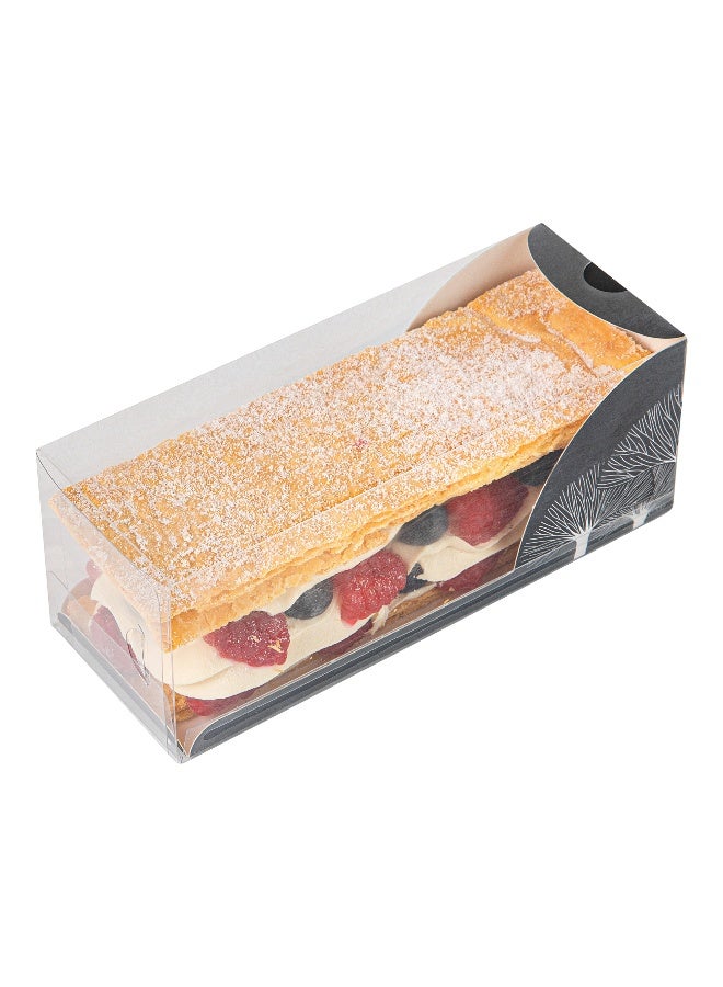 Restaurantware 7 Inch x 2.5 Inch Clear Dessert Boxes, 100 Black Paper Sleeve Transparent Candy Boxes - Tree Accent, No Grease Lining, Clear Plastic Clear Favor Boxes, Crack Resistant, Disposable  - Image 2