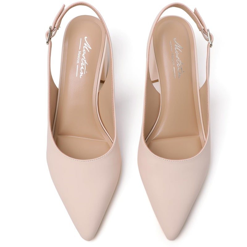 Mostrin Beige Block Slingback Heels for Women Nude Pointed Closed Toe Chunky Heels Office Work Shoes Women's Pumps for Business Casual - Image 4
