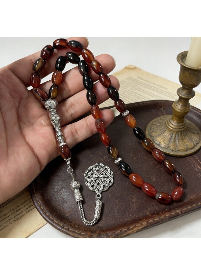 مجموعة كامينز - سوار خرز للصلاة من الأحجار الطبيعية - عقيق أحمر ثنائي اللون، 8×12 مم - مسبحة من العقيق الفيروزي، خرز للذكر، سوار عربي، مسبحة من 33 حبة، مجوهرات يدوية الصنع، هدية إسلامية للعيد - Image 2