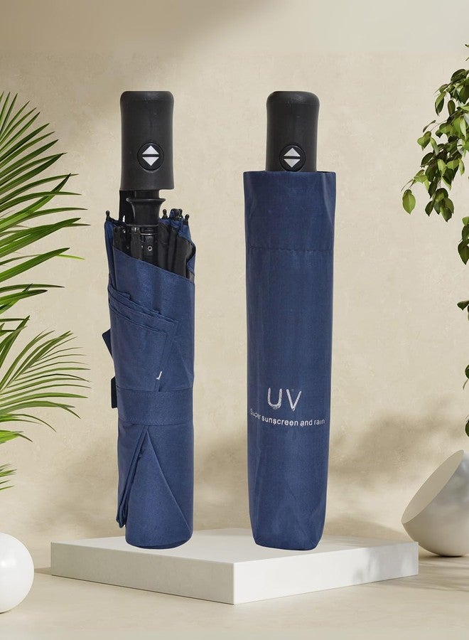 FABINALIV Navy Blue Solid Auto ON/OFF Waterproof Automatic Compact Umbrella (FLUB-1038-NBlue) - Image 2