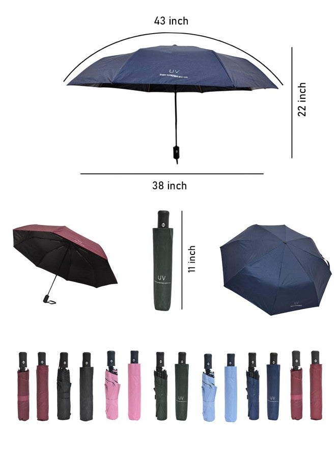 FABINALIV Navy Blue Solid Auto ON/OFF Waterproof Automatic Compact Umbrella (FLUB-1038-NBlue) - Image 5