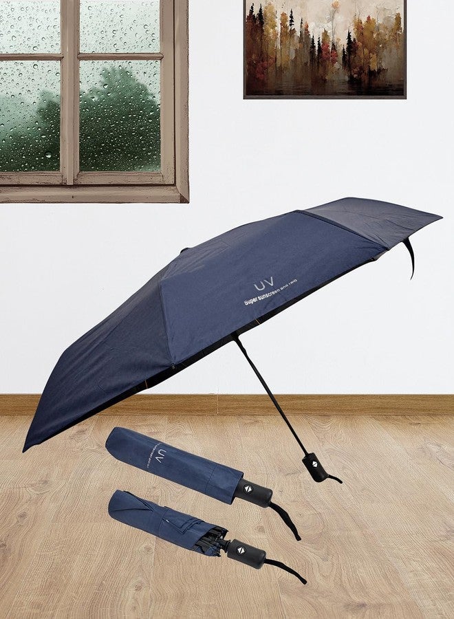 FABINALIV Navy Blue Solid Auto ON/OFF Waterproof Automatic Compact Umbrella (FLUB-1038-NBlue) - Image 4