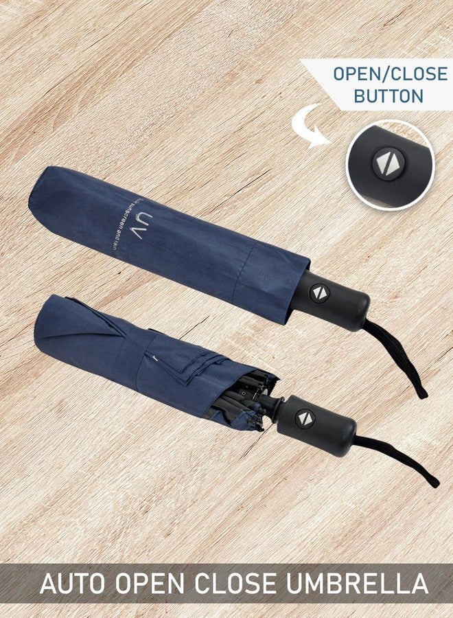 FABINALIV Navy Blue Solid Auto ON/OFF Waterproof Automatic Compact Umbrella (FLUB-1038-NBlue) - Image 3