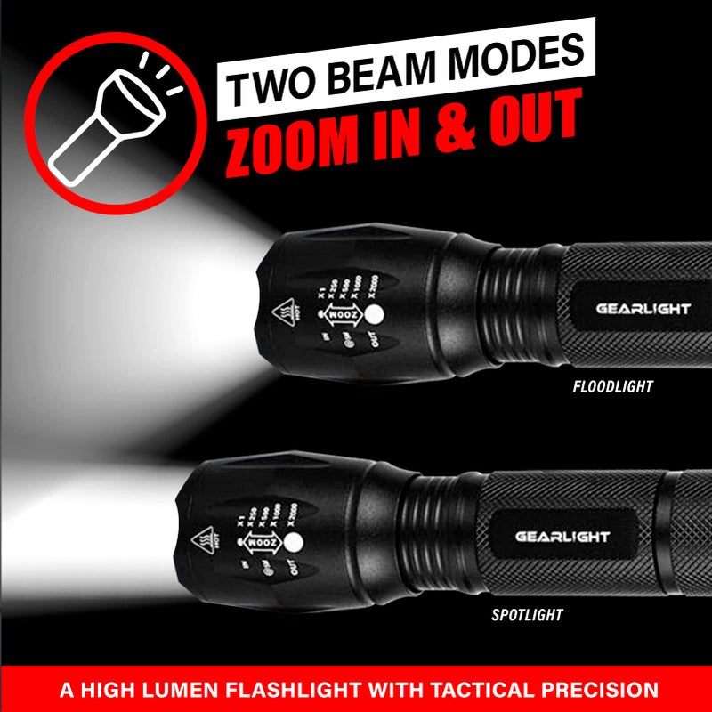 GearLight S1050 LED Flashlight High Lumens - for Camping, Hiking, Dog Walking - Powerful Emergency Flashlights with 3 Modes for Outdoor Use - Bright Flashlight - 2 Pack, (Batteries Not Included) - Image 4