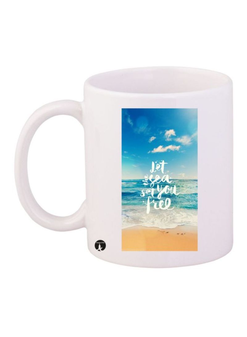 Let Sea Set You Free Quote Printed Mug White/Blue/Beige Standard Size