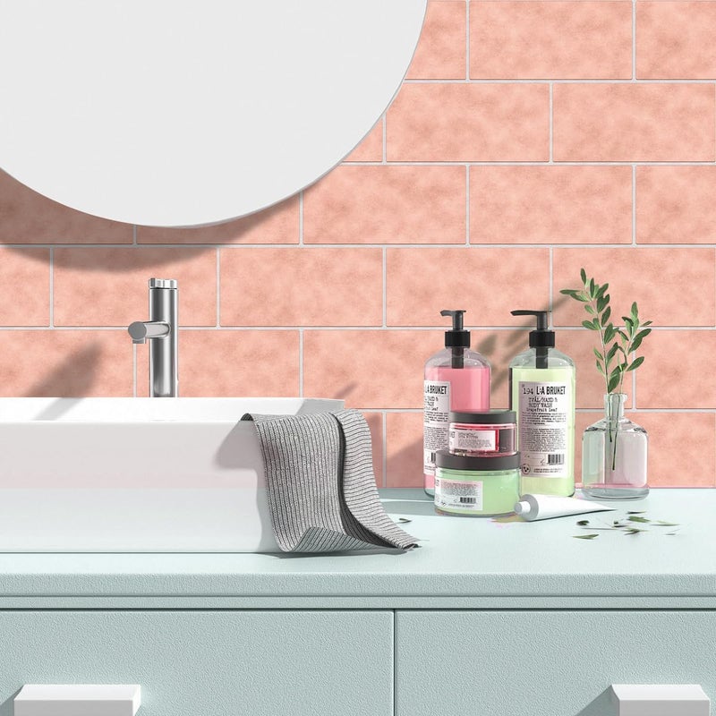 Alwayspon Waterproof Self-Adhesive Vinyl Wall Tile Stickers, for Kitchen, Bathroom, Wall, Made of PVC, Pink, Geometric, Rectangular, Indoor, Wall Sticker - Image 5