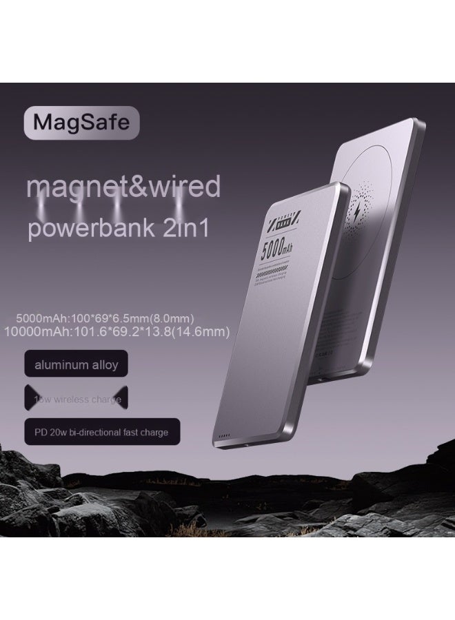 Ultra-Slim Metal MagSafe Magnetic Power Bank 5000mAh PD 20W Fast Charging, Compact & Portable Battery