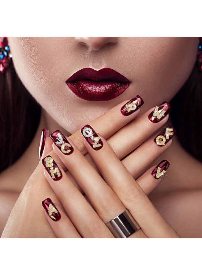 Leelosp 52 Pieces Letters Nail Stud Stickers Alloy Rhinestone Letter Charms 3D Capital Letters Nail Studs Alphabet Nail Charms English Nail Decoration For Women Girls Nail Accessories Salon (Delicate Style)  - Image 3