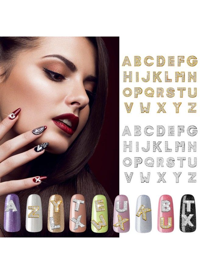 Leelosp 52 Pieces Letters Nail Stud Stickers Alloy Rhinestone Letter Charms 3D Capital Letters Nail Studs Alphabet Nail Charms English Nail Decoration For Women Girls Nail Accessories Salon (Delicate Style)  - Image 5