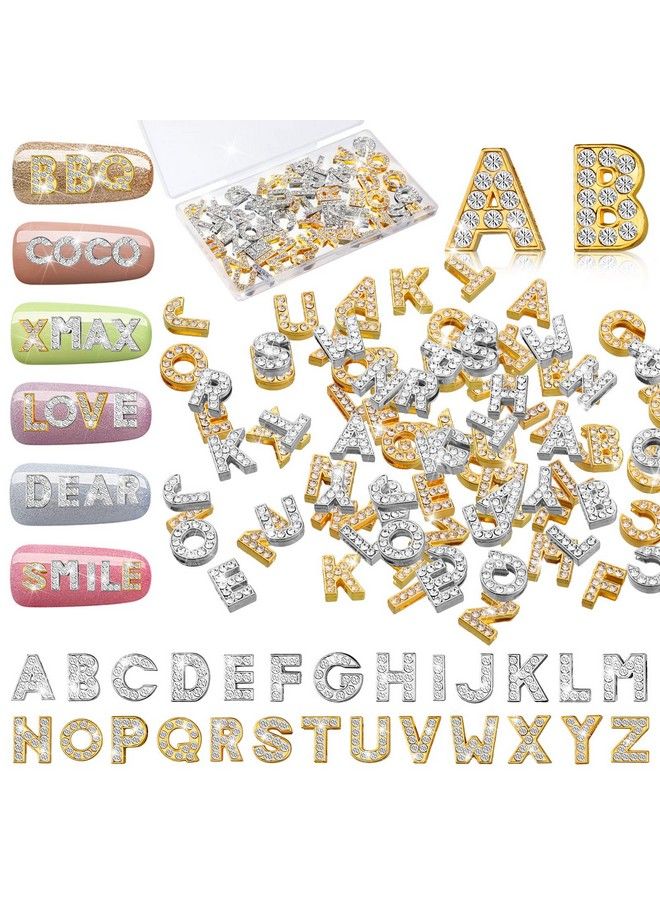 Leelosp 52 Pieces Letters Nail Stud Stickers Alloy Rhinestone Letter Charms 3D Capital Letters Nail Studs Alphabet Nail Charms English Nail Decoration For Women Girls Nail Accessories Salon (Delicate Style)  - Image 1