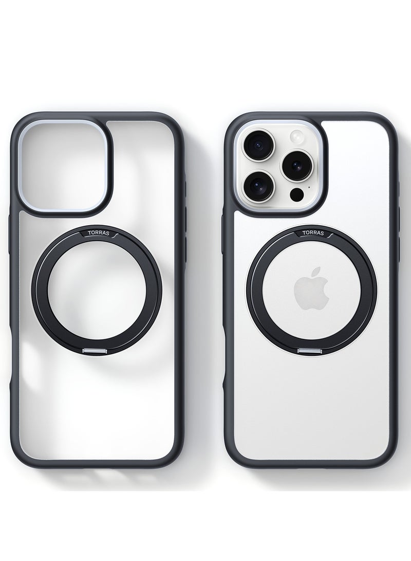 حلقة مغناطيسية دوارة 360° محدثة لحافظة آيفون 16 برو ماكس، مناسبة لماغسيف مع حامل وحلقة، مقاومة للصدمات بمعيار عسكري 16 قدم، واقية مع حامل قابل للطي، شفاف، لحافظة هاتف آيفون 16 برو ماكس Ostand R Fusion، أسود - Image 2