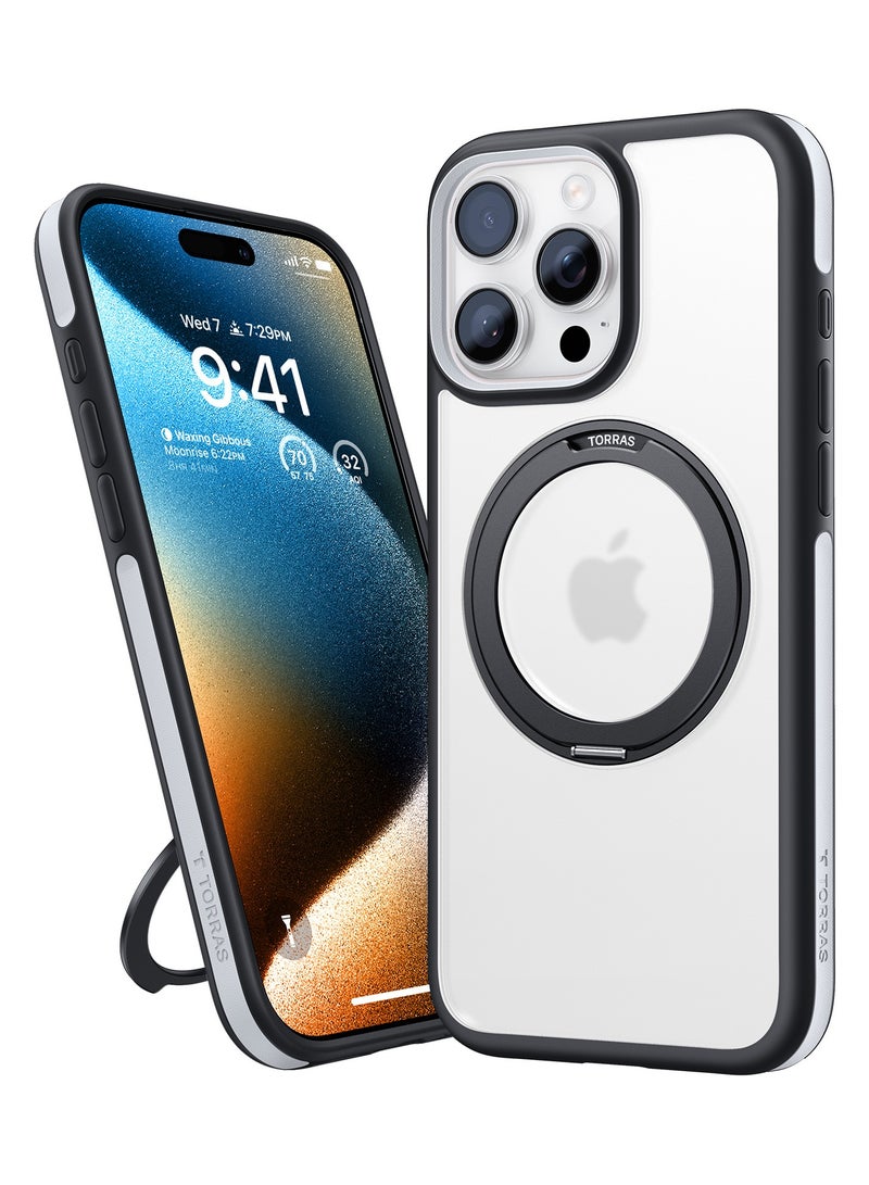 حلقة مغناطيسية دوارة 360° محدثة لحافظة آيفون 16 برو ماكس، مناسبة لماغسيف مع حامل وحلقة، مقاومة للصدمات بمعيار عسكري 16 قدم، واقية مع حامل قابل للطي، شفاف، لحافظة هاتف آيفون 16 برو ماكس Ostand R Fusion، أسود - Image 3