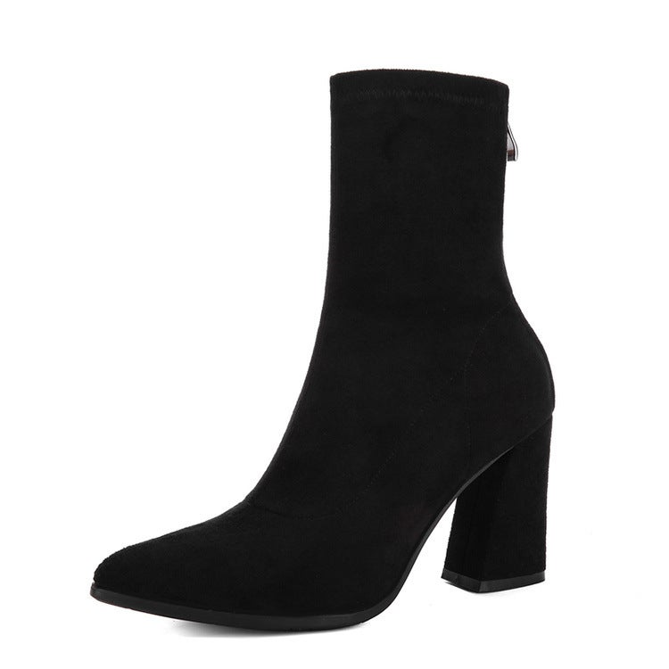 2018 Spring Autumn Elastic Boots Mid-Calf Pointed Toe Womens High Heel 666 black 7cm 