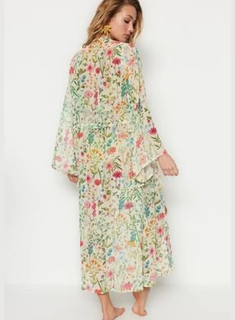 trendyol Maxi Woven Kimono & Kaftan with Floral Pattern Belt TBESS23KM00029