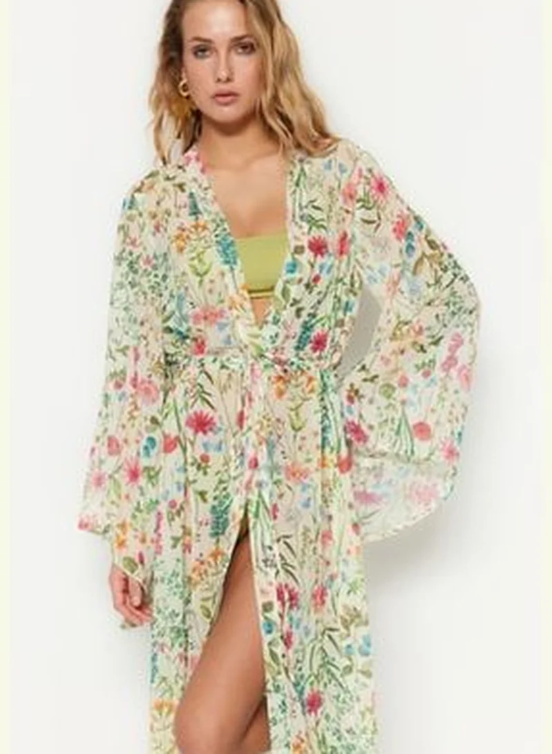 trendyol Maxi Woven Kimono & Kaftan with Floral Pattern Belt TBESS23KM00029