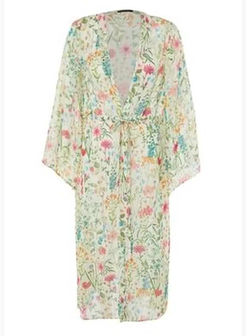trendyol Maxi Woven Kimono & Kaftan with Floral Pattern Belt TBESS23KM00029