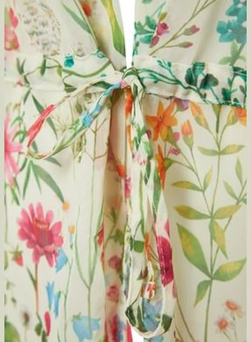 trendyol Maxi Woven Kimono & Kaftan with Floral Pattern Belt TBESS23KM00029