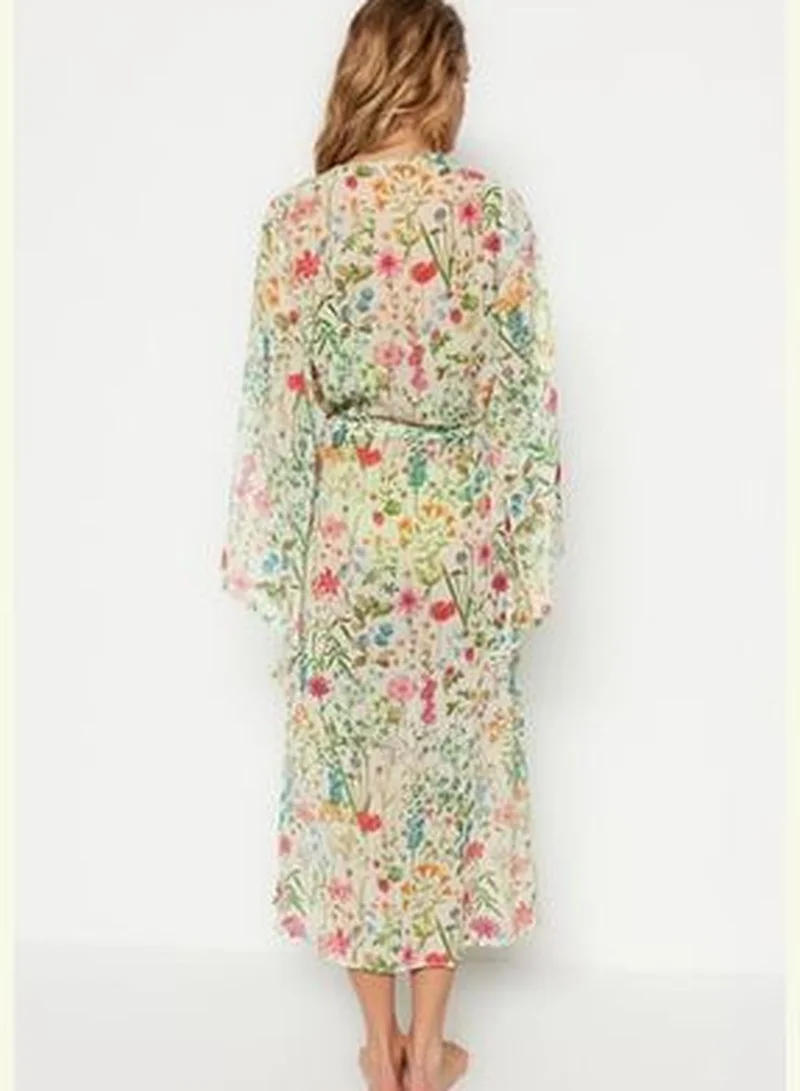 trendyol Maxi Woven Kimono & Kaftan with Floral Pattern Belt TBESS23KM00029