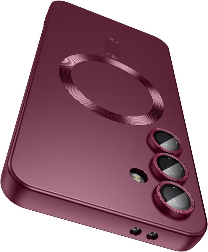 DIZORO Samsung A16 Case, Compatible with Mag Safe Back Cover, Matte Luxury Metallic Luster Flexible TPU Wireless Charging Shockproof Case with Camera Protector (Wine Red) - Image 1