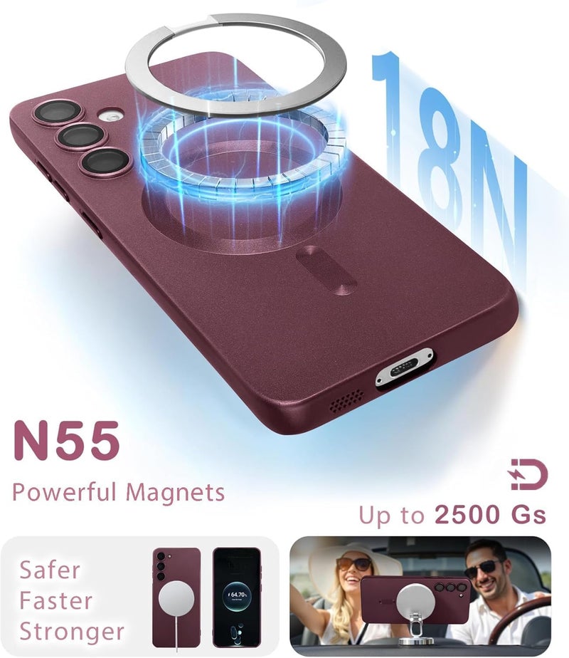 DIZORO Samsung A16 Case, Compatible with Mag Safe Back Cover, Matte Luxury Metallic Luster Flexible TPU Wireless Charging Shockproof Case with Camera Protector (Wine Red) - Image 3
