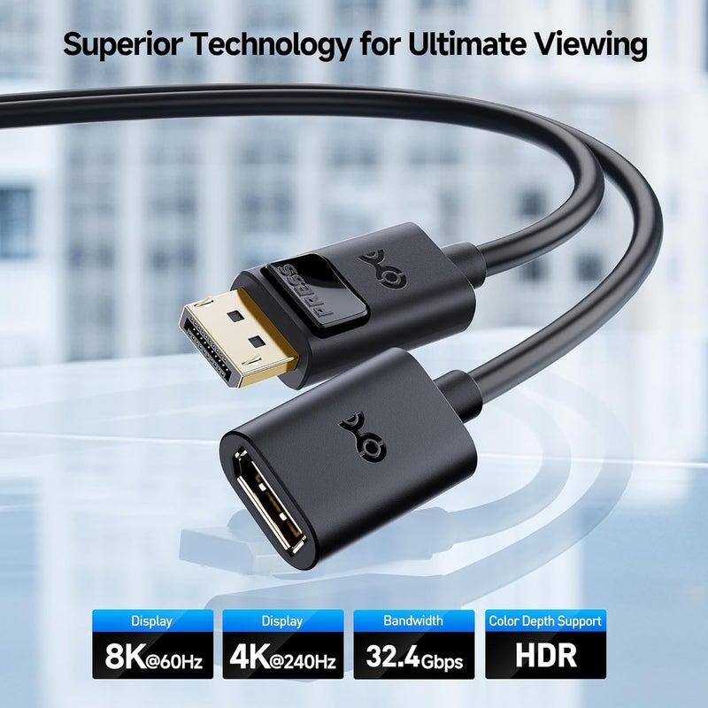 CableMatters كابل تمديد DisplayPort إلى DisplayPort - 6 أقدام، يدعم 8K 60Hz، 4K 240Hz كابل تمديد DP 1.4، DP ذكر إلى أنثى - Image 2