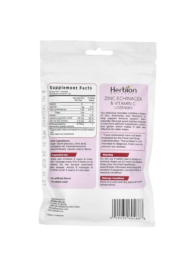 Herbion Naturals Herbion Naturals, Zinc Echinacea & Vitamin C Lozenges, Cherry, 25 Lozenges  - Image 2