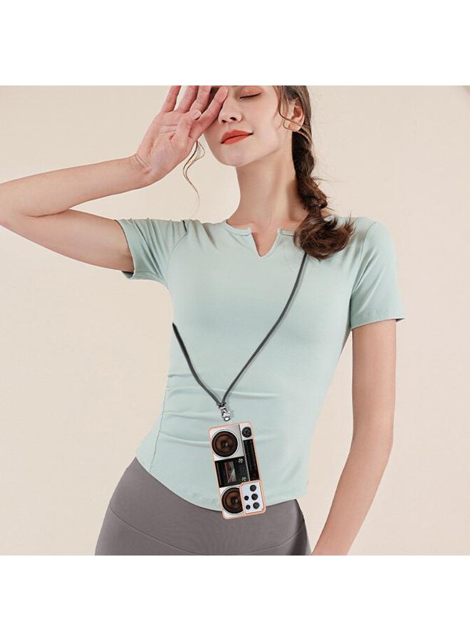 S-TOP Case For Samsung Galaxy S21 Ultra 5G Electroplating Dual-side IMD Phone Case with Lanyard - Image 5