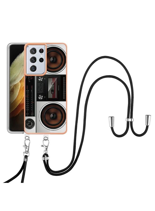 S-TOP Case For Samsung Galaxy S21 Ultra 5G Electroplating Dual-side IMD Phone Case with Lanyard - Image 2