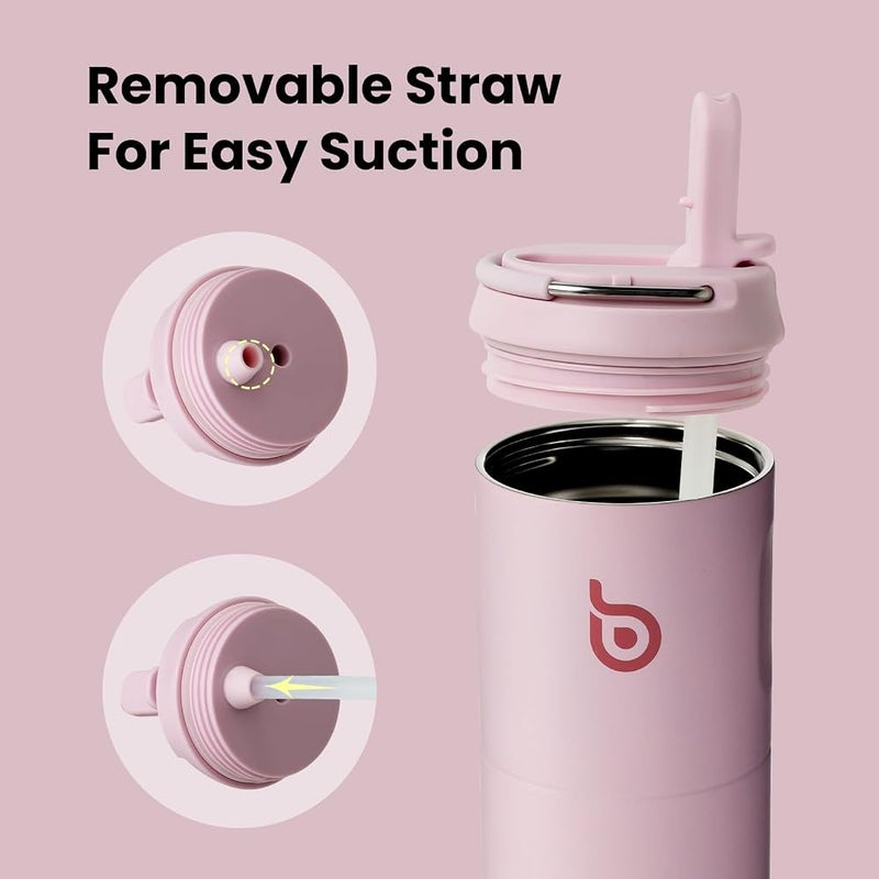 BOTTLE BOTTLE Insulated Water Bottle 24oz with Straw Lid and Handle for Sports Travel Gym Stainless Steel Water Bottles Double-Wall Vacuum Metal Thermos Bottles Leak Proof BPA-Free (Light Pink) - Image 5
