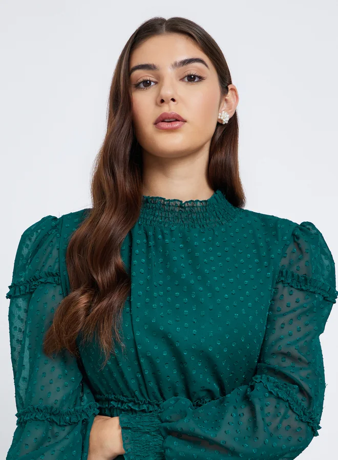 Styli  Styli Textured Dobby Ruffled Hem Maxi Dress for Women | Best Price UAE