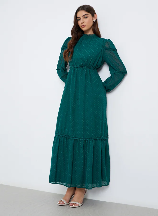 Styli Textured Dobby Ruffled Hem Maxi Dress