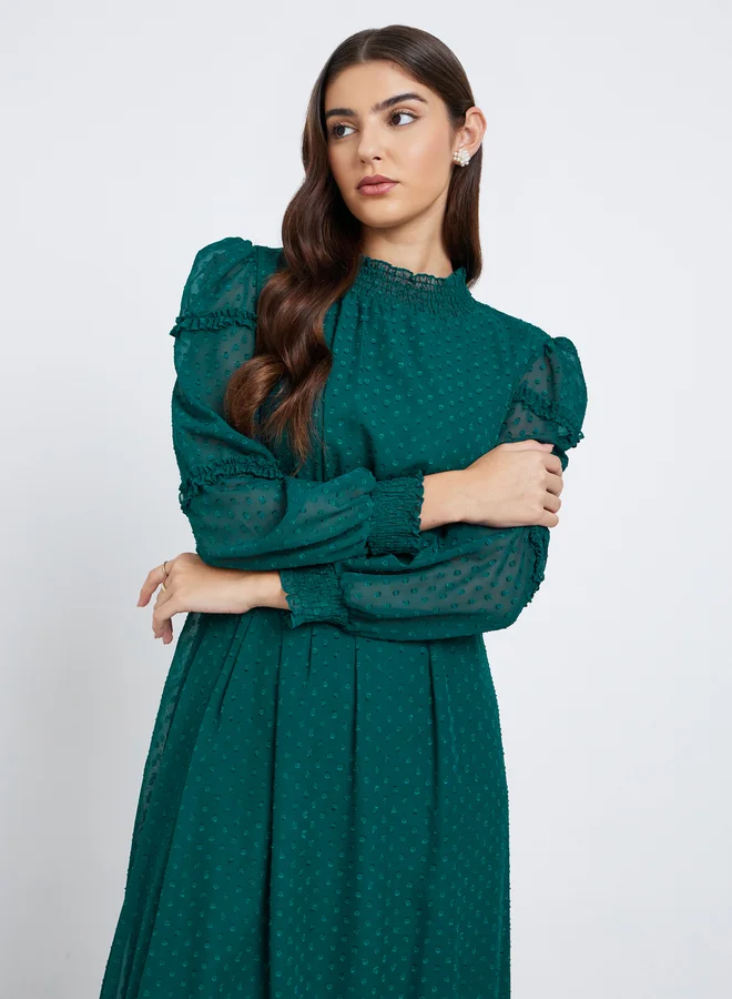 Styli  Styli Textured Dobby Ruffled Hem Maxi Dress for Women | Best Price UAE