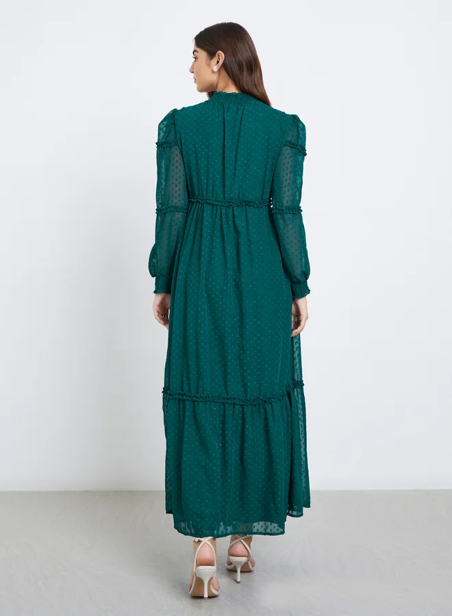 Styli  Styli Textured Dobby Ruffled Hem Maxi Dress for Women | Best Price UAE
