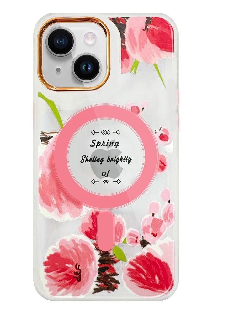 JOWAY Case for Apple iPhone 14 Romantique Floral Design Fashion Flower Compatible with MagSafe & Wireless Charging Cover PINK  - Image 1