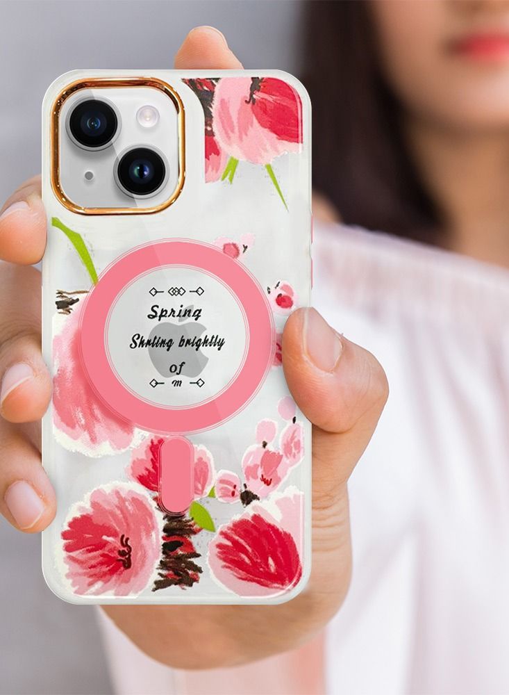 JOWAY Case for Apple iPhone 14 Romantique Floral Design Fashion Flower Compatible with MagSafe & Wireless Charging Cover PINK  - Image 3