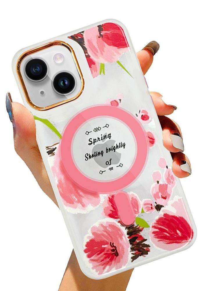 JOWAY Case for Apple iPhone 14 Romantique Floral Design Fashion Flower Compatible with MagSafe & Wireless Charging Cover PINK  - Image 4