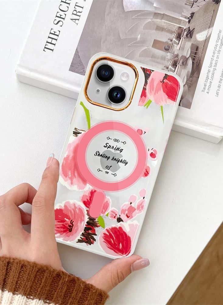JOWAY Case for Apple iPhone 14 Romantique Floral Design Fashion Flower Compatible with MagSafe & Wireless Charging Cover PINK  - Image 2