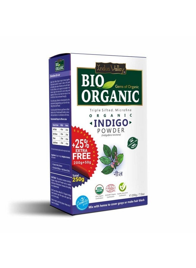 IndusValleyBioOrganic IndusValleyBioOrganic Indus Valley Bio Organic 100% Organic and Herbal Indigo Powder, for Natural Hair Coloring, Arrests Early Greying & Protects hair from Damage - (200g+50g)  - Image 1