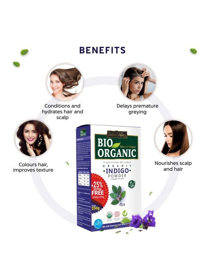 IndusValleyBioOrganic IndusValleyBioOrganic Indus Valley Bio Organic 100% Organic and Herbal Indigo Powder, for Natural Hair Coloring, Arrests Early Greying & Protects hair from Damage - (200g+50g)  - Image 4