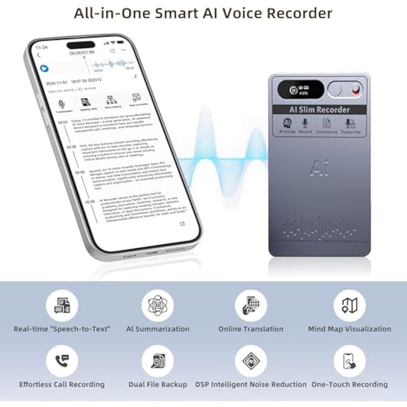 أنكوفو مسجل صوت بالذكاء الاصطناعي من ويليبوت مع تحكم في التطبيق، نسخ وتلخيص متطور بالذكاء الاصطناعي مع ذاكرة 64GB، مسجل صوت للملاحظات، مسجل صوت للاجتماعات والمحاضرات والمقابلات، يدعم 118 لغة، رمادي - Image 2