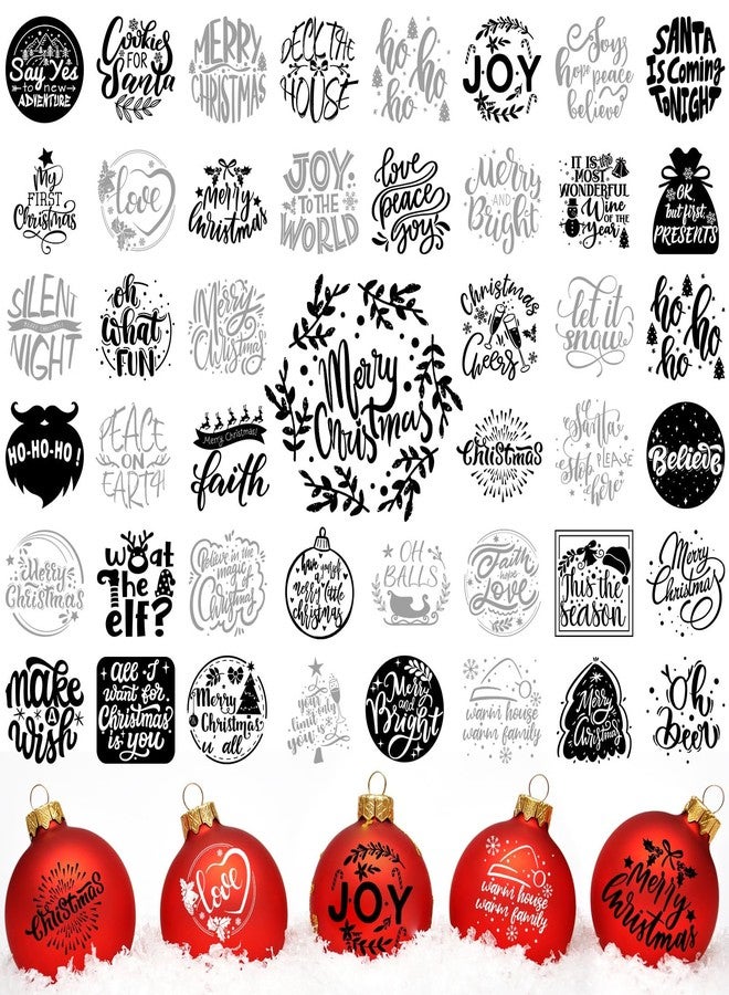 Woanger 45 Pcs Christmas Words UV Decals for Christmas Ball Decor Inspired Holiday Letter Greeting Sticker Waterproof Ornament Sticker for Crafts Xmas Ball Bottle Decal Xmas Decoration(Simple) - Image 1