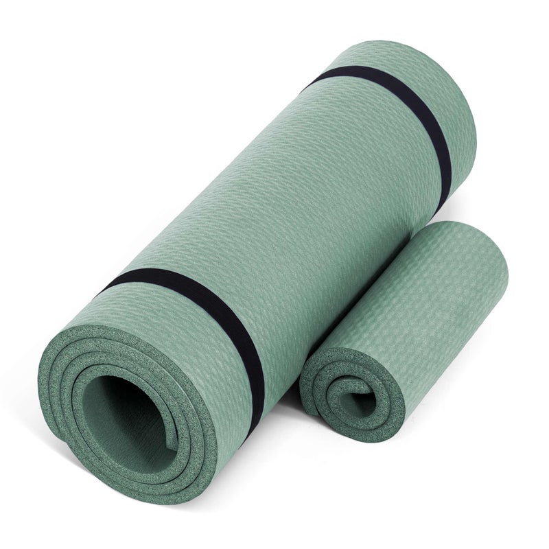CAP Barbell High Density Exercise Yoga Mat with strap and Knee Pad 71"x24"x1/2" Sage Green - Image 1