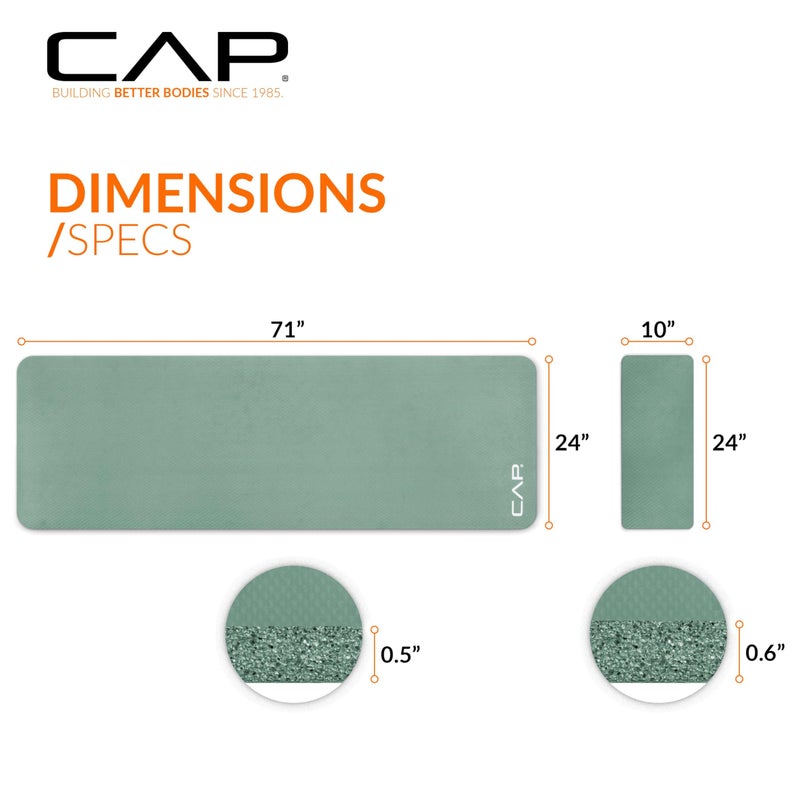 CAP Barbell High Density Exercise Yoga Mat with strap and Knee Pad 71"x24"x1/2" Sage Green - Image 4