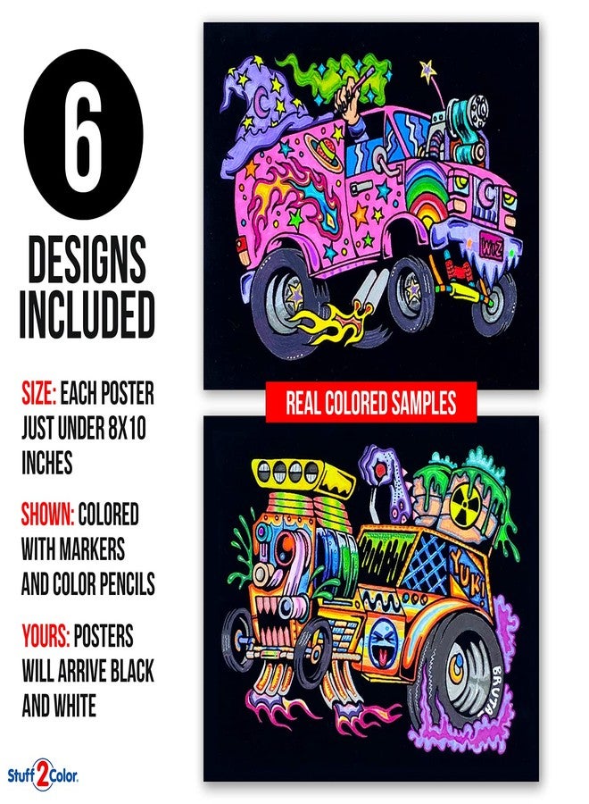 Stuff2Color Monster Cars and Trucks Fuzzy Poster Coloring Poster 6-Pack (Coloring Fun for Boys and Toddlers) - Great for Quiet Time, Coloring with Friends, or as a TV-Off Activity - Image 2