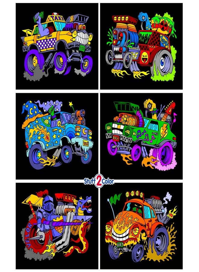 Stuff2Color Monster Cars and Trucks Fuzzy Poster Coloring Poster 6-Pack (Coloring Fun for Boys and Toddlers) - Great for Quiet Time, Coloring with Friends, or as a TV-Off Activity - Image 1