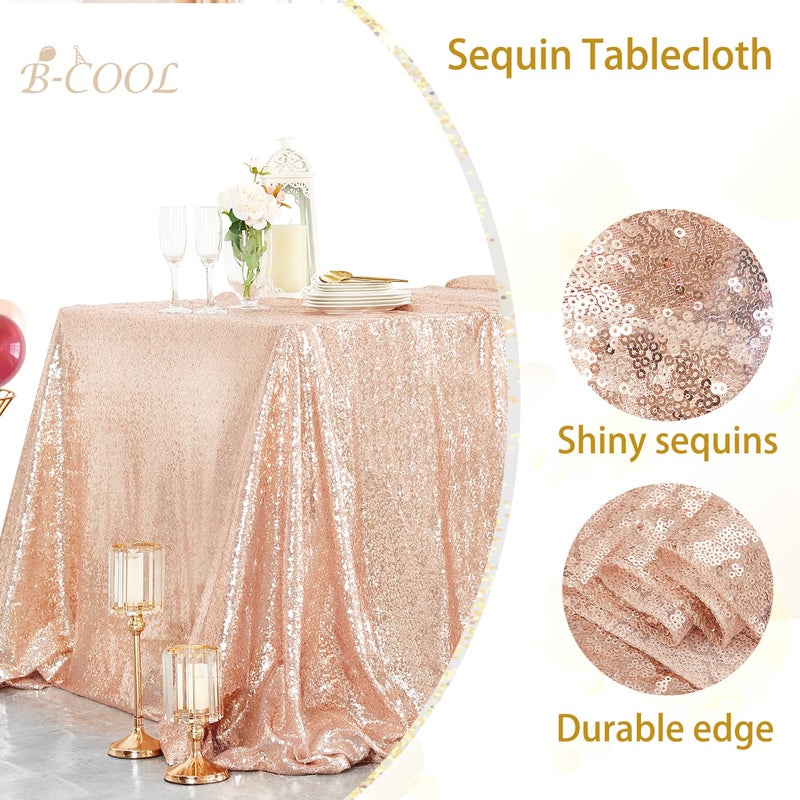 B.Cool B-COOL Rose Gold Sequin Tablecloth Sparkly Wedding Table Cloths Shiny Tablecloth 50x80 Inch Shimmer Tablecloth Sequin Overlay for Valentine's Day Party Baby Shower Reception - Image 3