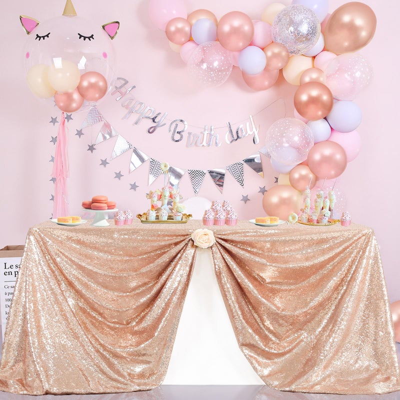 B.Cool B-COOL Rose Gold Sequin Tablecloth Sparkly Wedding Table Cloths Shiny Tablecloth 50x80 Inch Shimmer Tablecloth Sequin Overlay for Valentine's Day Party Baby Shower Reception - Image 1