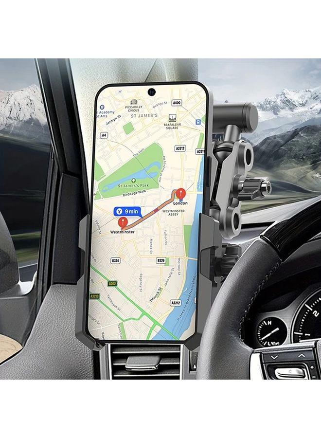 Black A Pillar Phone Holder Heavy Duty Aluminum Alloy Suction Cup Mount For SUV Truck - Image 1