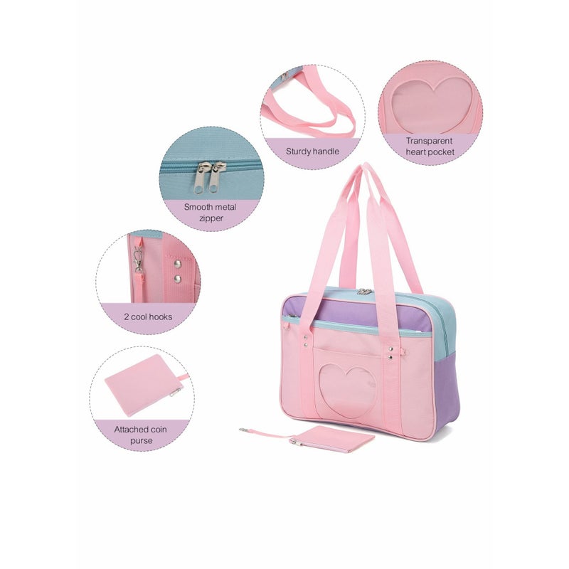 Zikra Shoulder Bag, School Bag Made Of Premium Oxford and Pvc Plastic Large Anime Shoulder Bag Kawaii Handbag for Women Transparent Love Casual Shoulder Bag for School, Work, Gym, Sports, Travel (Pink) - Image 5